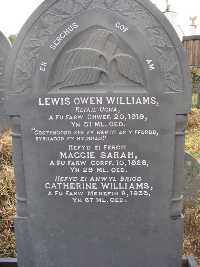 Slate headstone of Lewis Owen Williams