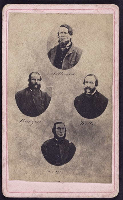 four black and white photos on a single page of paper with last names transcribed